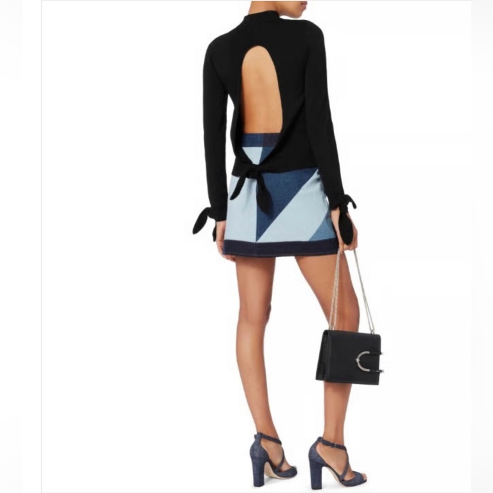 Intermix Tabitha Open Back Tie Knit Top Black Long Sleeve Women's Size Large